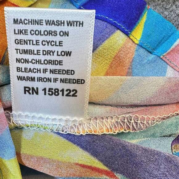 APNY Multi Color Abstract Artsy Wave Blouse | Maximalist Bold Bright Size MEDIUM - Picture 4 of 7